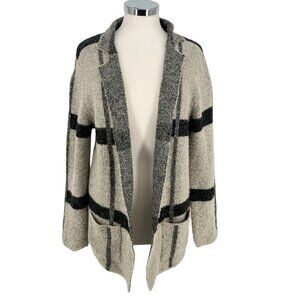 Joseph A Open Front Plaid Cardigan Sweater Beige Black Size Medium